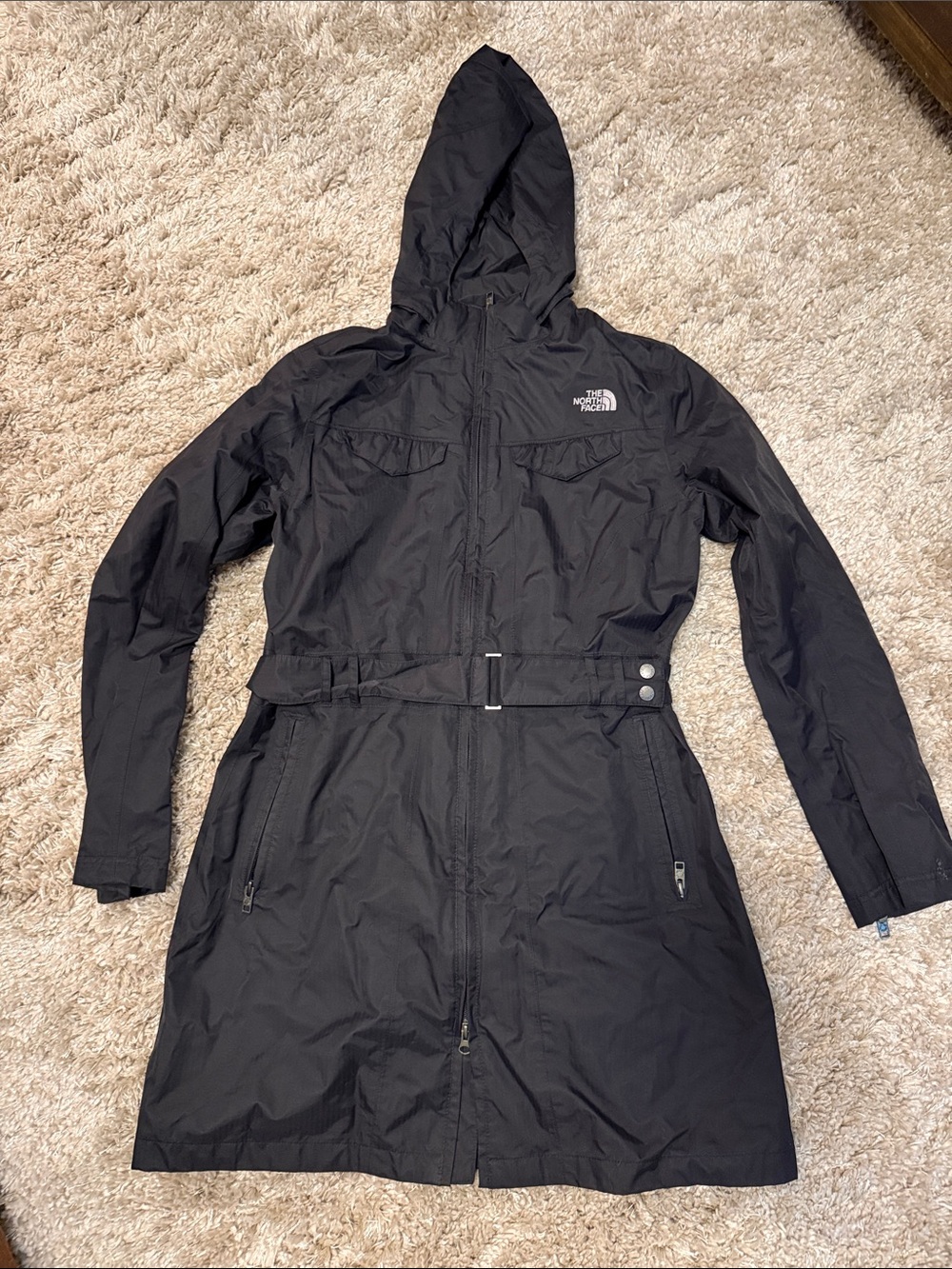 The North Face Women's Black Hooded Trench Coat with Belt